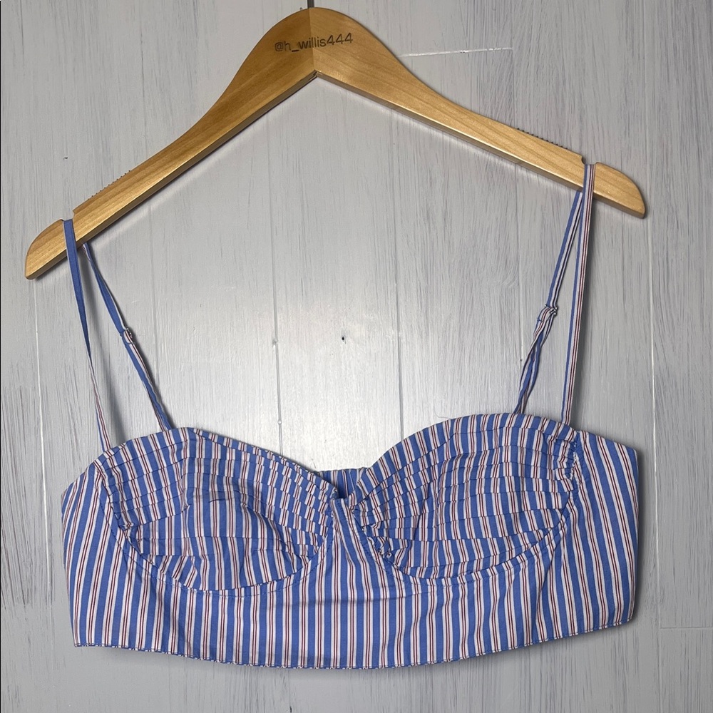 ZARA Size XL Red White Blue Striped Spaghetti Strap Coquette Top‎ Festival